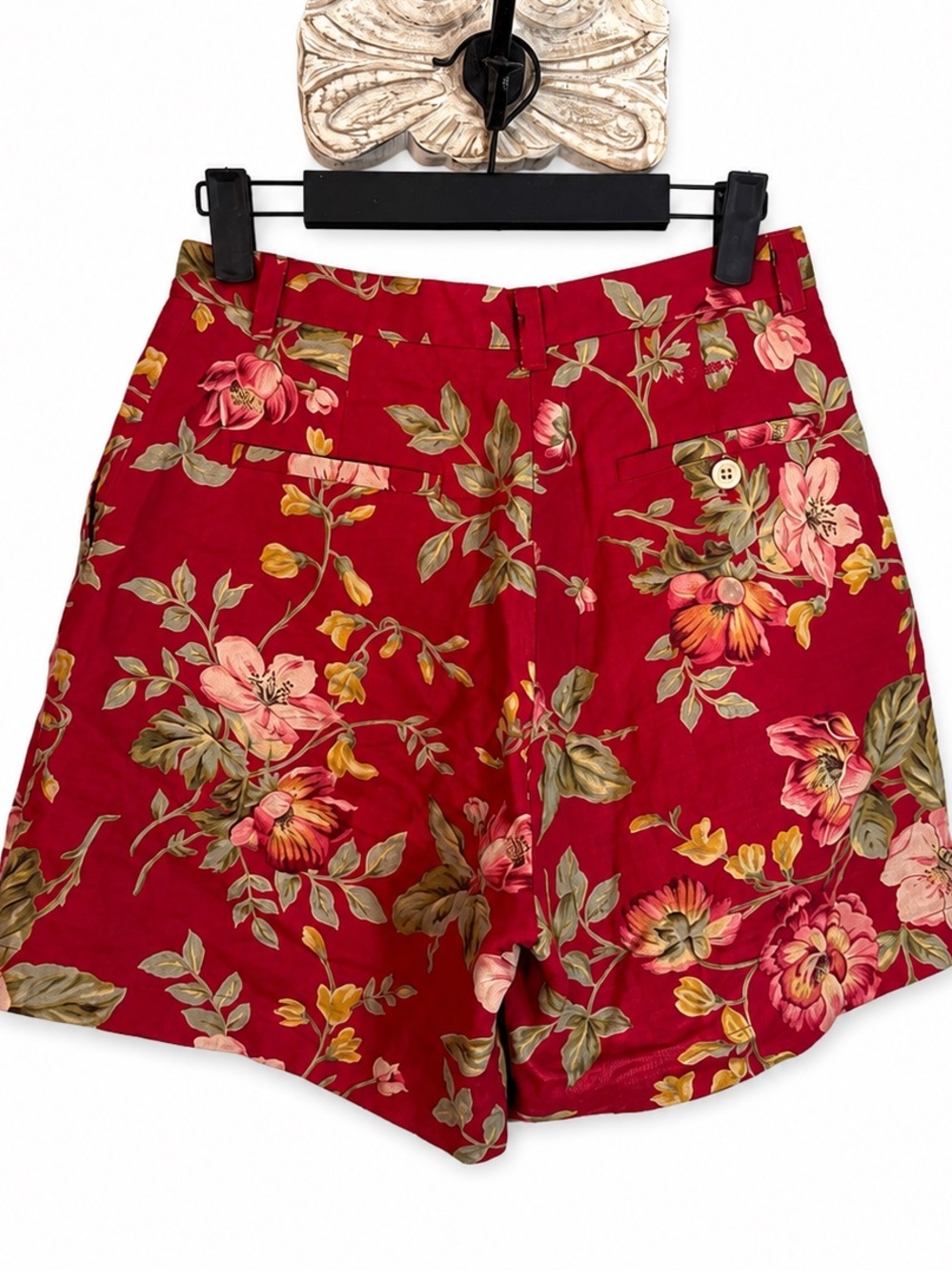 Vintage Ralph Lauren Linen Floral Bermuda Shorts Red Cottagecore 6P - Picture 4 of 15